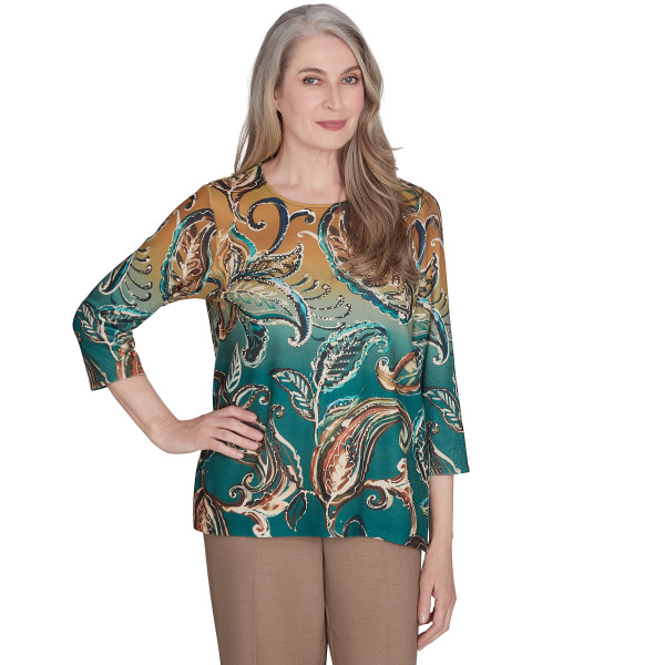 Alfred Dunner Emerald Isle Paisley Ombre Shirt 70456VH - Bild 1 von 1
