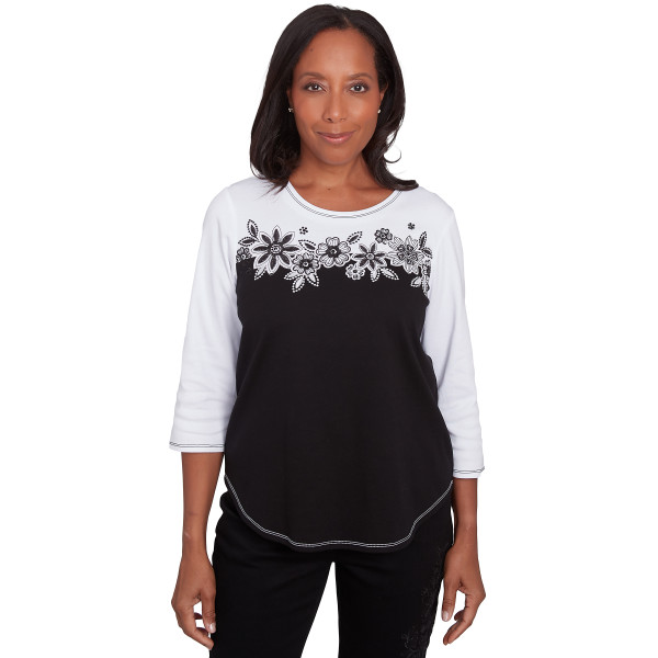 Alfred Dunner Wild At Heart Spliced Floral Yoke Knit Top