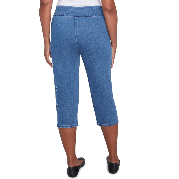 Alfred Dunner Free Spirit Superstretch Denim Capri Blumenapplikation 85403VW - Bild 2 von 2