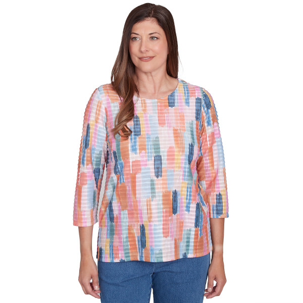 Alfred Dunner Free Spirit Strick Brushstrokes Mini Rüschen Shirt 85454VW - Bild 1 von 2