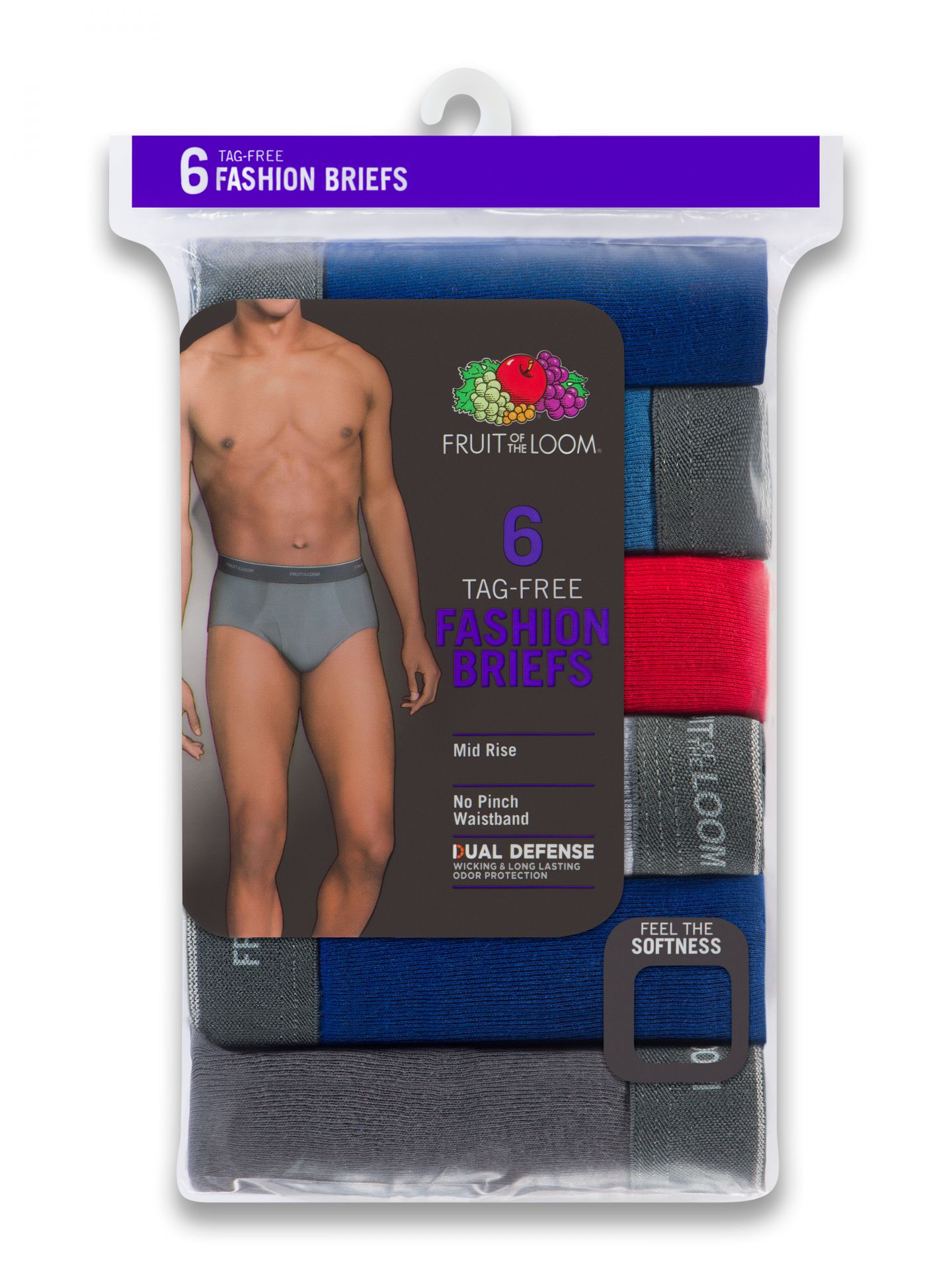 Fruit of the Loom Men's 6Pack Stripes & Solids Briefs Underwear, L