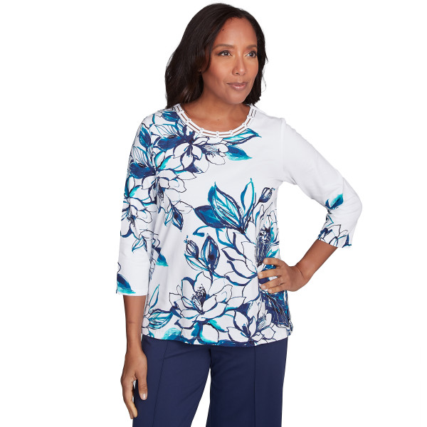 Alfred Dunner Nantucket Fineline Floral Knit Shirt Petite Size 89950WB - Bild 1 von 2