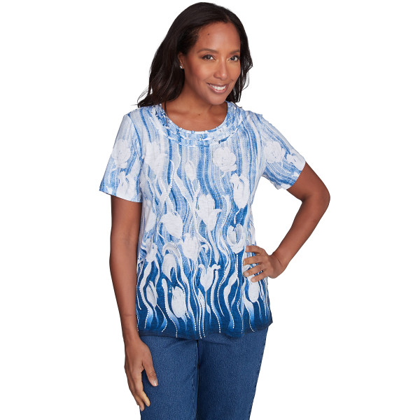 Alfred Dunner Flower Power Strickshirt mit Tulpenbordüre 91458WD - Bild 1 von 2