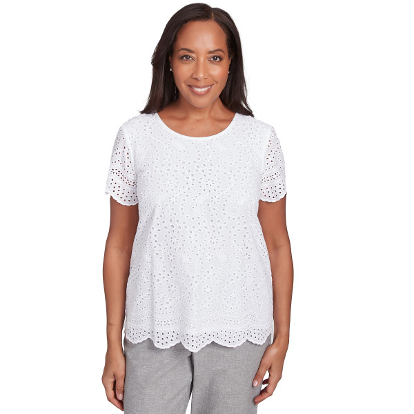 Alfred Dunner Crystal Springs Eyelet Woven Top 93441WF - Bild 1 von 2