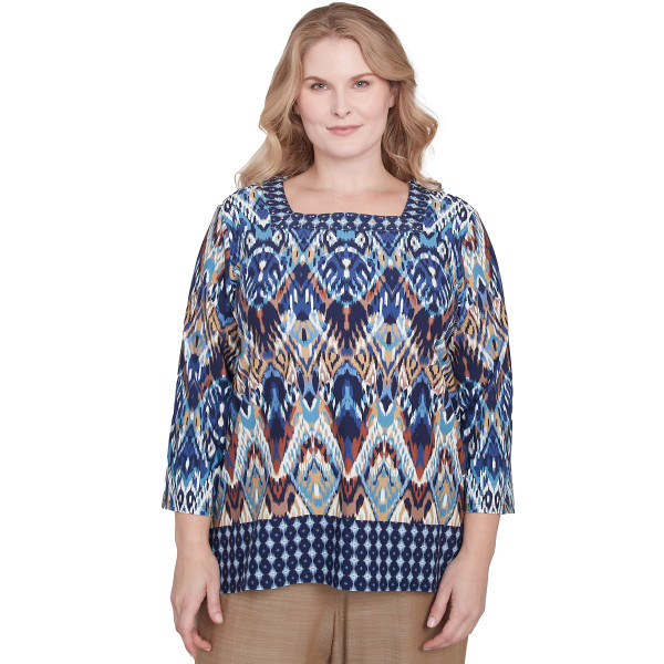 Alfred Dunner Sommer Sonnenwende Ikat Rautenrand Strick Top Plus Größe 98856WK - Bild 1 von 3