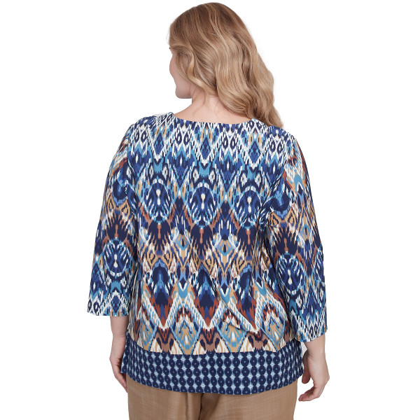 Alfred Dunner Sommer Sonnenwende Ikat Rautenrand Strick Top Plus Größe 98856WK - Bild 2 von 3