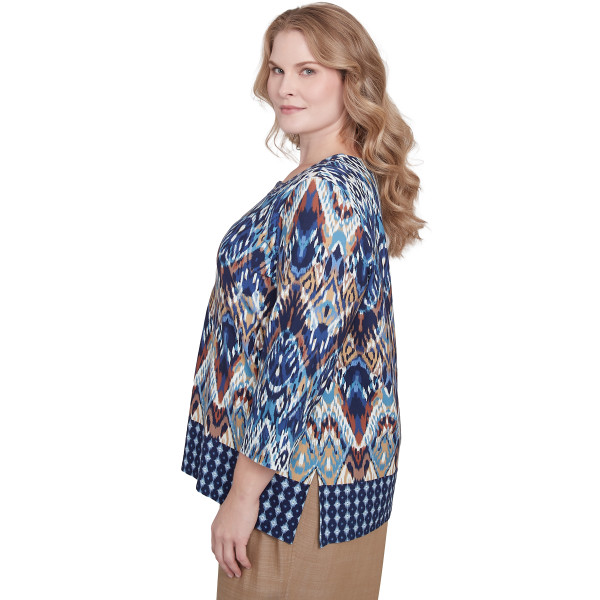Alfred Dunner Sommer Sonnenwende Ikat Rautenrand Strick Top Plus Größe 98856WK - Bild 3 von 3