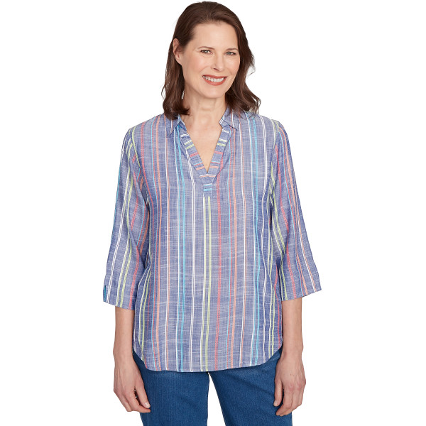Alfred Dunner El Paso Woven Texture Multi Stripe Shirt Petite Size 12340WO - Picture 1 of 2