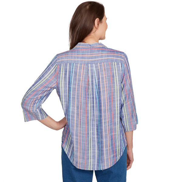 Alfred Dunner El Paso Woven Texture Multi Stripe Shirt Petite Size 12340WO - Picture 2 of 2
