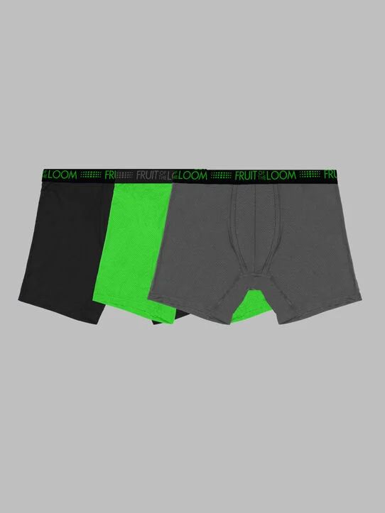 Fruit Of The Loom Mens Breathable 3 Pack Assorted Boxer Brief Mid Rise BW3BBC2 - Picture 1 of 1