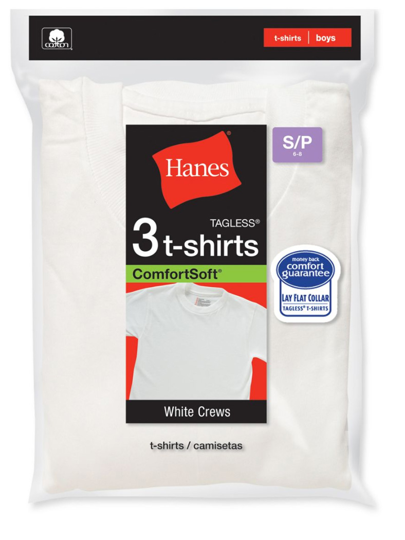 Hanes Boys' ComfortSoft Tagless Crewneck T-Shirt - 3 Pack b2138 - Picture 2 of 2