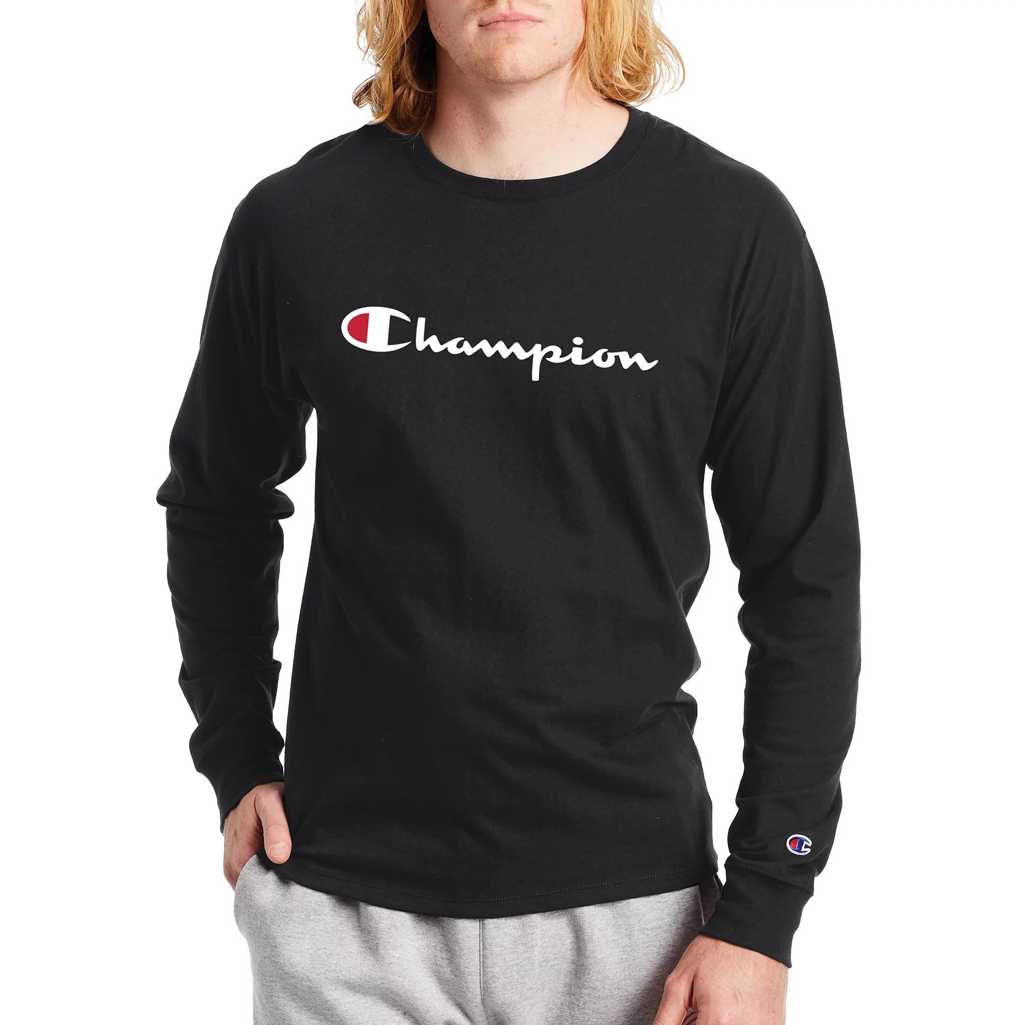 Champion Men's Classic Graphic Logo White Long Sleeve Tee Adult XL 