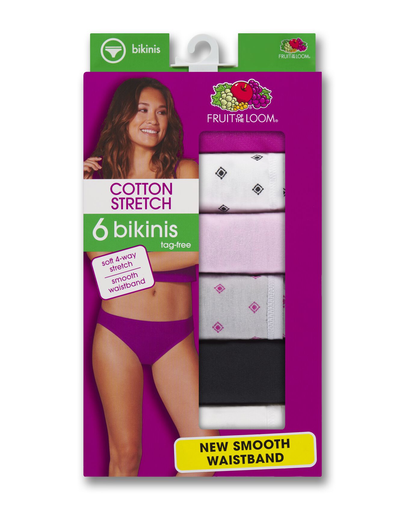 Fruit of the Loom Women's 6pk 360 Stretch Comfort Cotton Bikini Underwear -  Colors May Vary 6