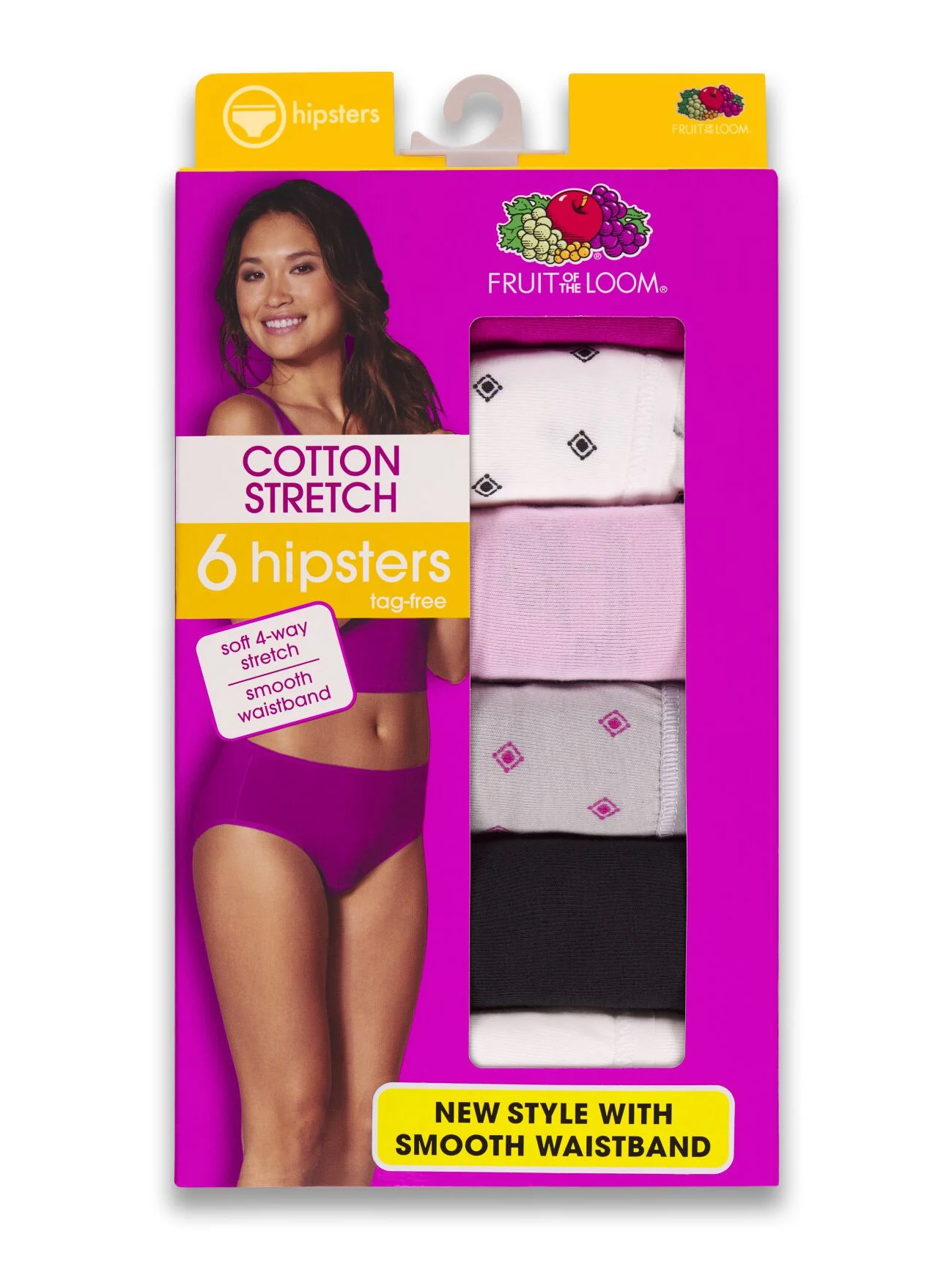 Fruit of the Loom Women's Cotton Stretch Hipster Underwear, 6 Pack
