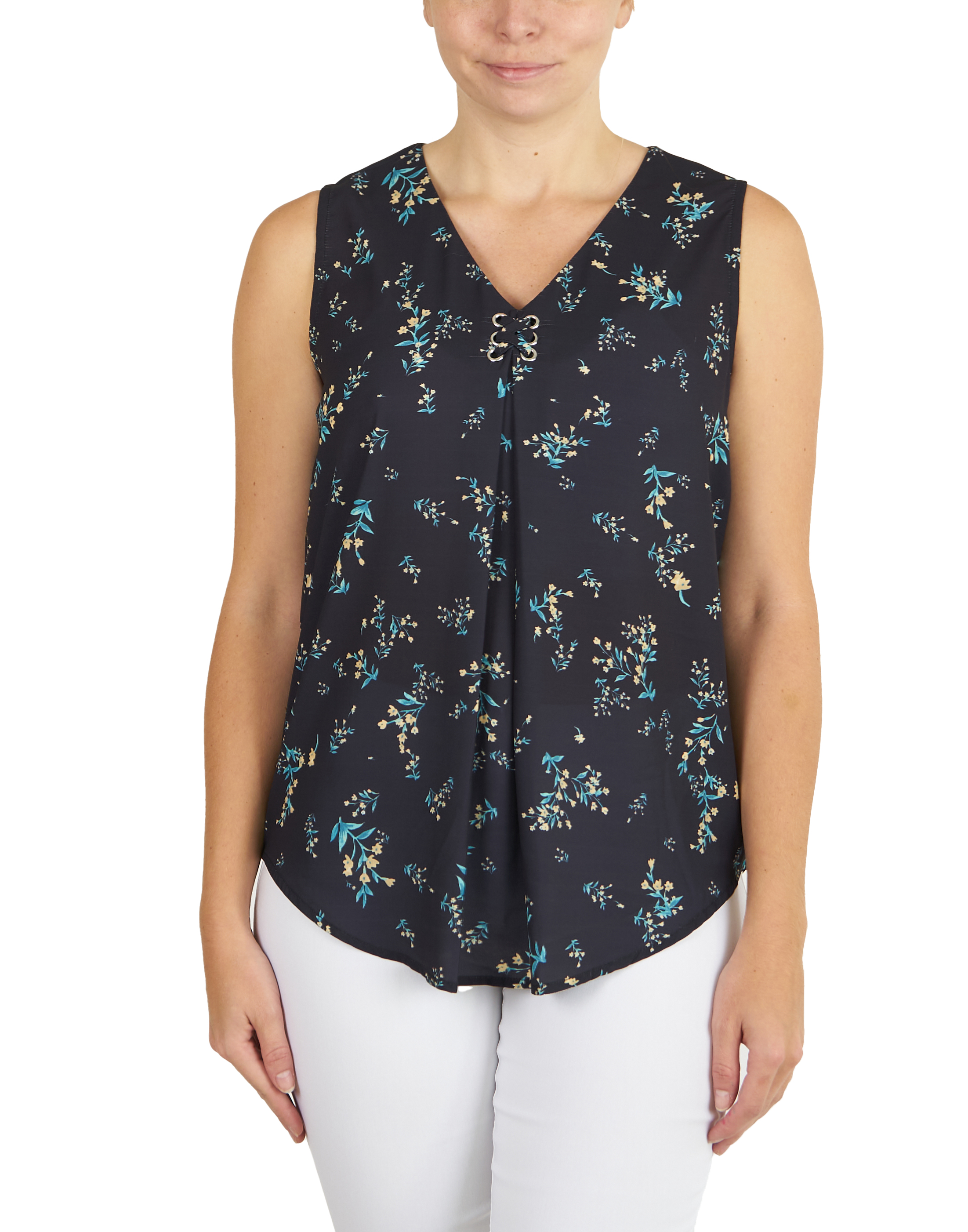 Emaline Lace Up Pleat V Neck Sleeveless Shirt 65543 | eBay