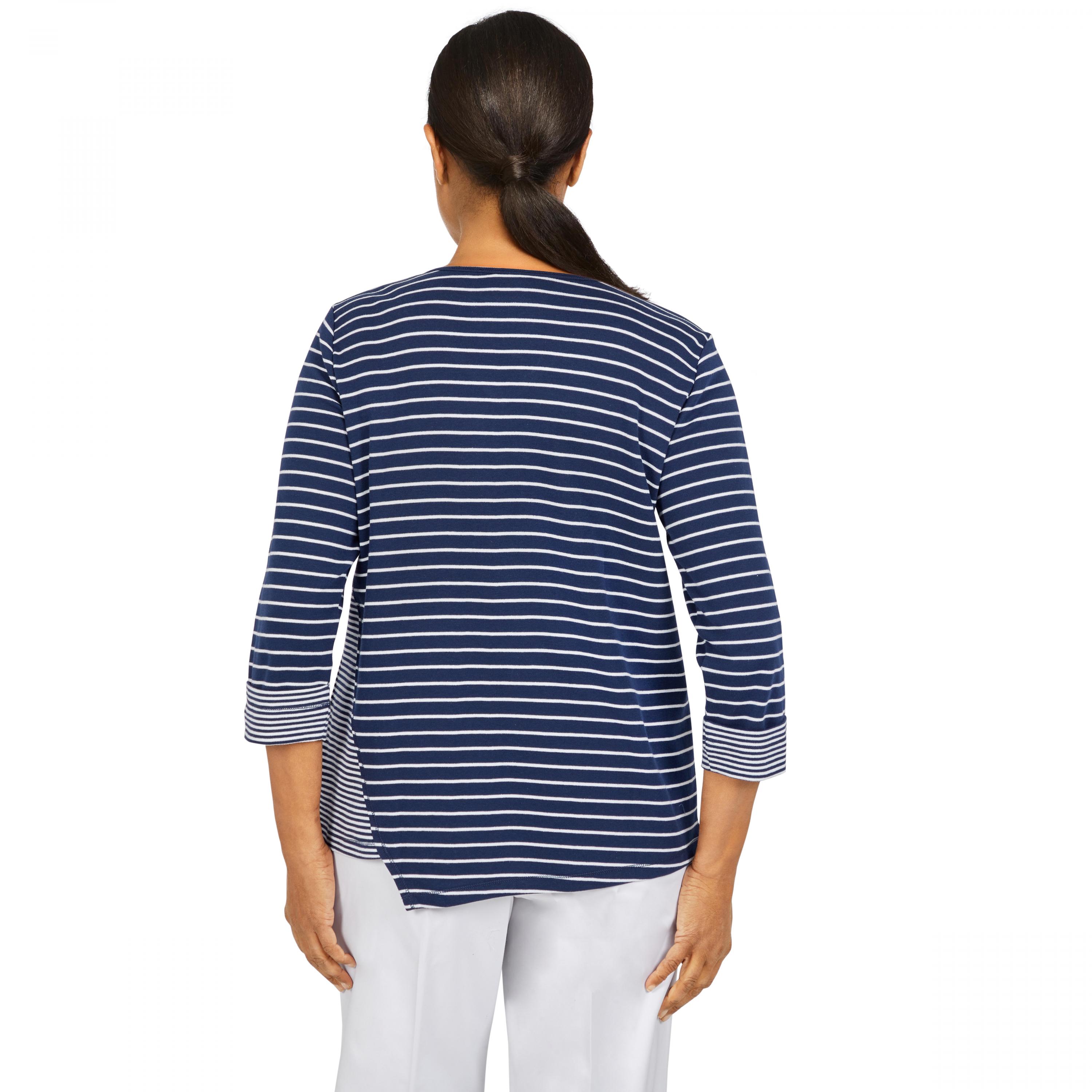 Alfred Dunner Newport Spliced Stripe Shirt With Necklace 75559SH - Picture 2 of 2