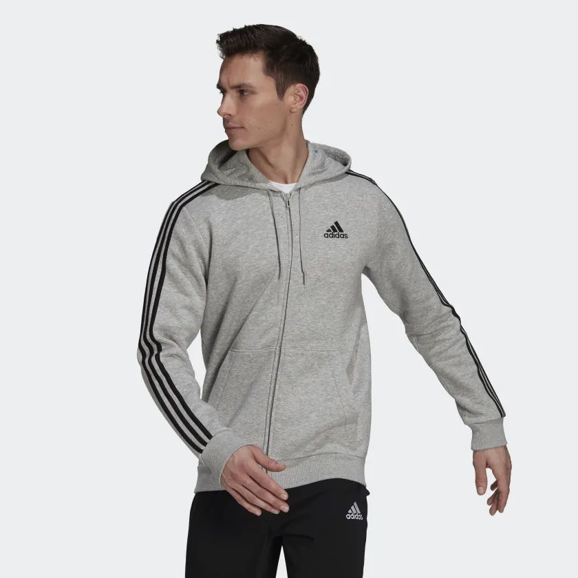 Adidas Men\'s Essentials Fleece 3-Stripes Full Zip Hoodie HB0041 | eBay