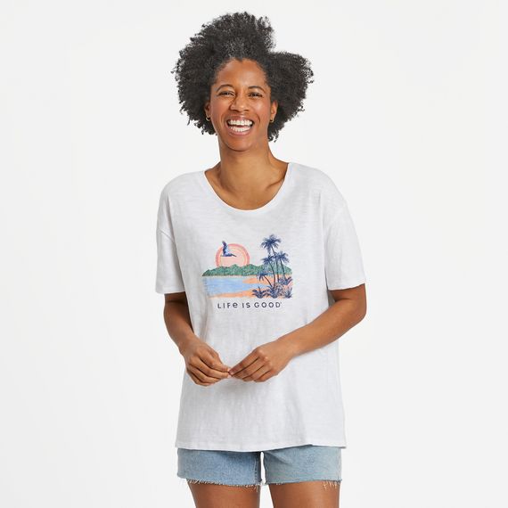 Life is Good Damen T-Shirt Relaxed Fit Slub Strand Landschaft 80944 - Bild 1 von 1