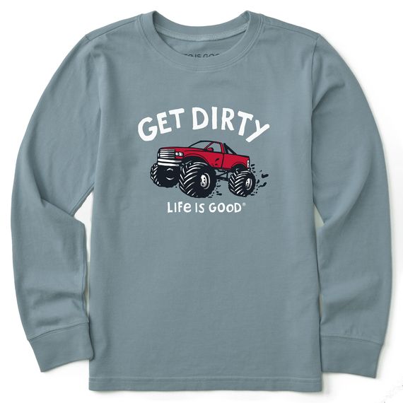 Life is Good Kids Crusher Get Dirty Truck Long Sleeve Tee Shirt