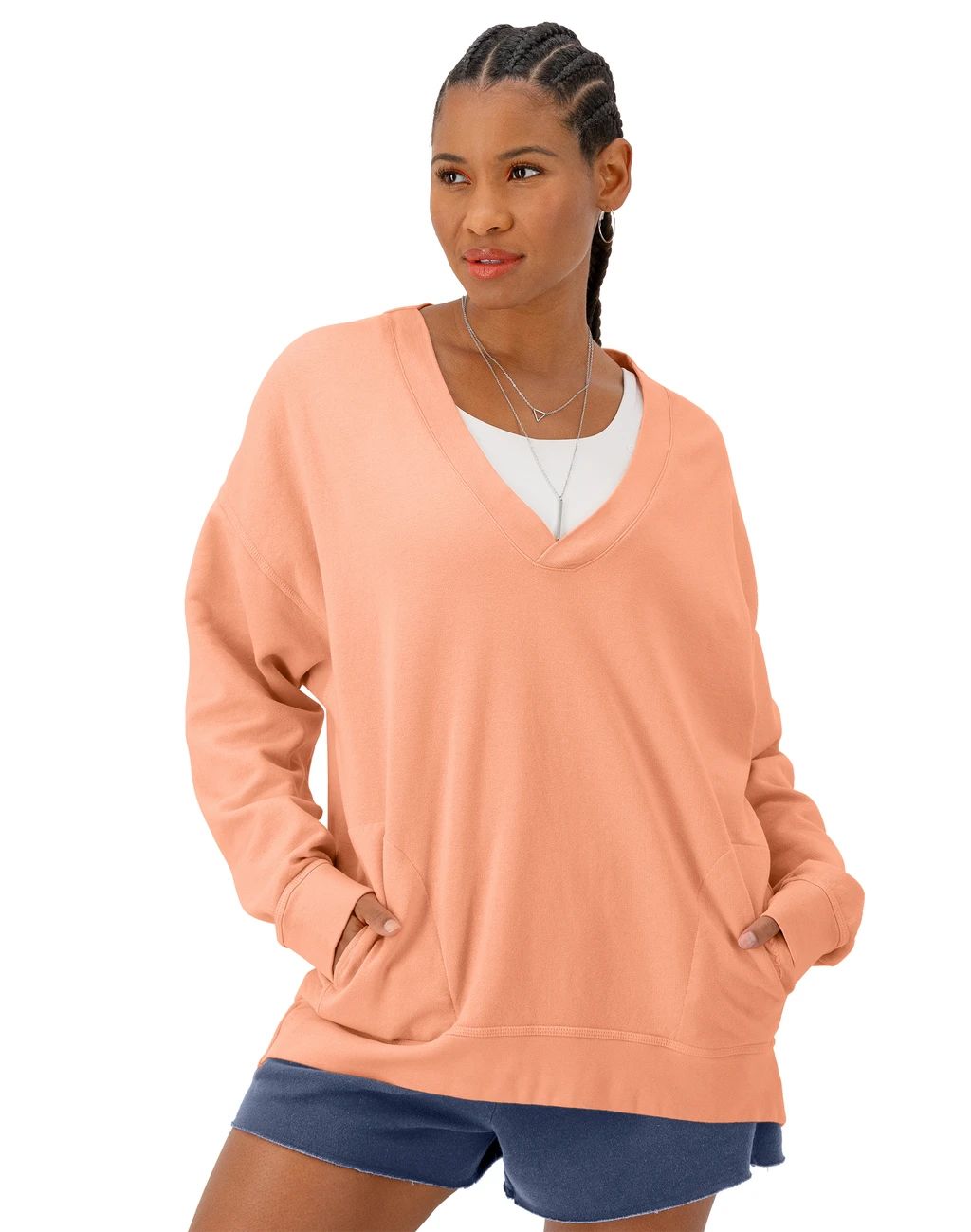 Champion Vintage Wash Oversized V Neck Pullover W8841D | eBay